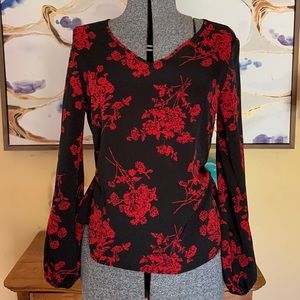 Black and red floral blouse